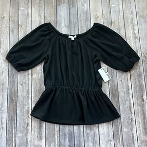 New Nine West Top Women XS 0 2 Puff‎ Balloon Short Sleeve Peplum Casual Pullover